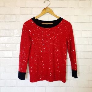 J.Crew Holiday Sparkle ✨ Navy & Red All Sequin Soft Wool Blend Sweater